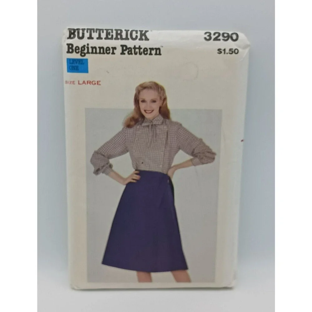 1970s Vintage Butterick 3290 Misses Skirt Front Wrapped Flared Uncut Size Large